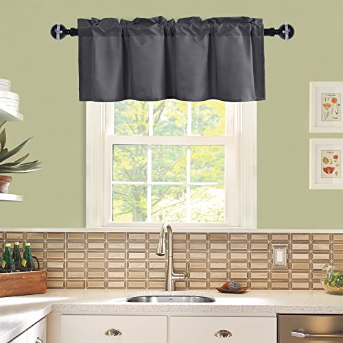 JIUZHEN Dark Grey Valance Curtains for Window 1 Panel, 42 x 12 Inches - color: Dark Grey, size: 42"W x 12"L (Pack of 1)