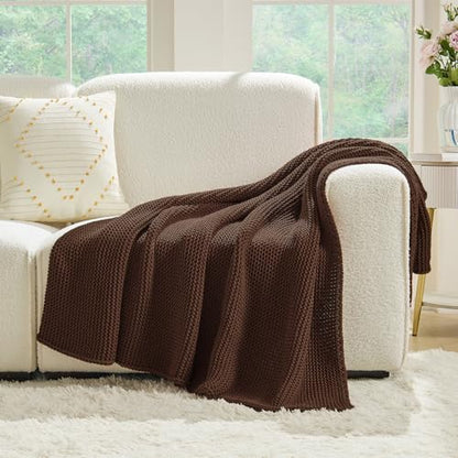 Dark Brown Throw Blanket, Garter Knit, 50" x 60", Chocolate Brown - color: Dark Brown, size: 50"x60"