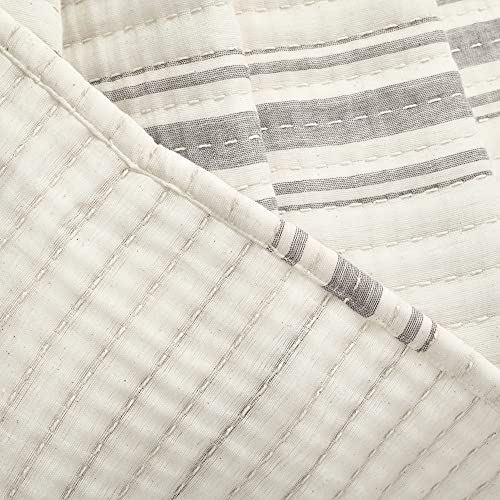 Lush Decor Farmhouse Stripe Kantha Pick Stich Yarn Dyed Cotton Woven Throw Reversible Ticking Pinstripe Design Blanket, 50" x 60", Gray - color: Gray