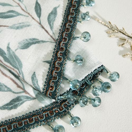 VOGOL Country Style Leaf Print Scalloped Valance, Beaded Trim, 52 x 16 - color: Blue, size: 52"W x 16"L (Pack of 1)