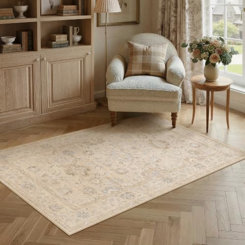 3x5 Area Rug Beige Vintage Netural Washable Living Room Carpet - color: Beige, size: 3' x 5' (Rectangular)