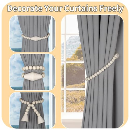 Meplait Magnetic Curtain Tiebacks, 2 Pack Boho Curtain Tie Backs, Nature - color: Nature-cone