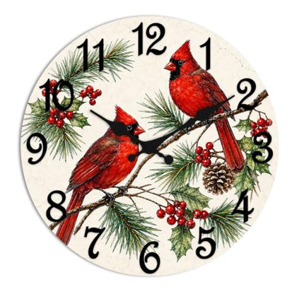 ArtSocket Round Wall Clock Silent Non-Ticking 12", Cardinal Christmas - color: Christmas Cardinal