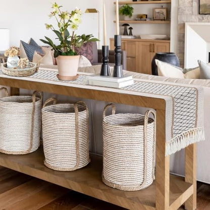 yuboo 72 Inch Boho Farmhouse Table Runner - color: Black&beige, size: 72 inch
