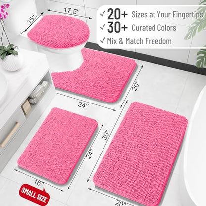 OLANLY Toilet Rugs U-Shaped 20x20, Soft Absorbent Chenille Contour Rugs - color: Hot Pink, size: 20" X 20" Contour Rug
