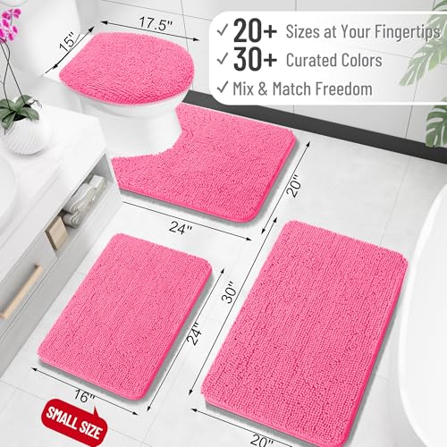 OLANLY Toilet Rugs U-Shaped 20x20, Soft Absorbent Chenille Contour Rugs - color: Hot Pink, size: 20" X 20" Contour Rug