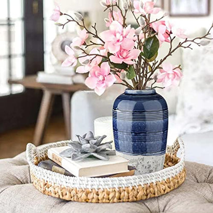 Decorative Ceramic Vases for Home Decor Two Tone Boho Flower Vase for Table Centerpieces Big Blue Pottery Vase Table Flowers Decor Vase Living Room Shelf Fireplace - style: Rustic Blue