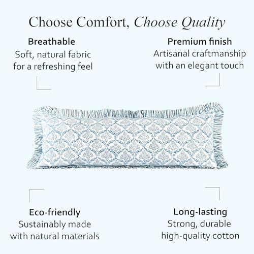 CPC Indigo Regal Block Print Ruffle Sham Pillow Cover 14x36 Inch, Pack of 1 - color: Indigo Regal, size: 36" x 14" (Pack of 1)