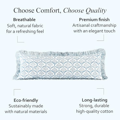 CPC Indigo Regal Block Print Ruffle Sham Pillow Cover 14x36 Inch, Pack of 1 - color: Indigo Regal, size: 36" x 14" (Pack of 1)