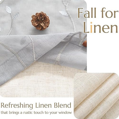 jinchan Linen Kitchen Valance Sheer Leaf Embroidered 18 Inch 1 Panel Grey - color: Leaf | Gray