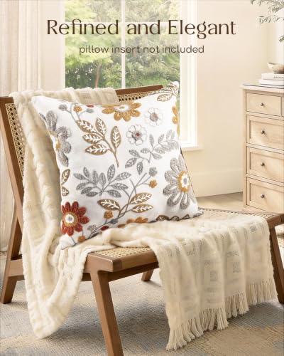 Fall Embroidered Throw Pillow Cover 20x20 Inch, Amber Blooms - color: Amber Blooms, size: 20" x 20" (Pack of 1)