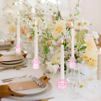 Glass Candlestick Holders, Taper Candle Holders, Set of 3, Pink - color: Pink, size: 3 PCS