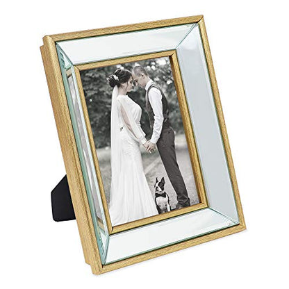Laura Ashley 5x7 Gold Beveled Mirror Picture Frame Tabletop & Wall Mount - color: Gold, size: 5x7