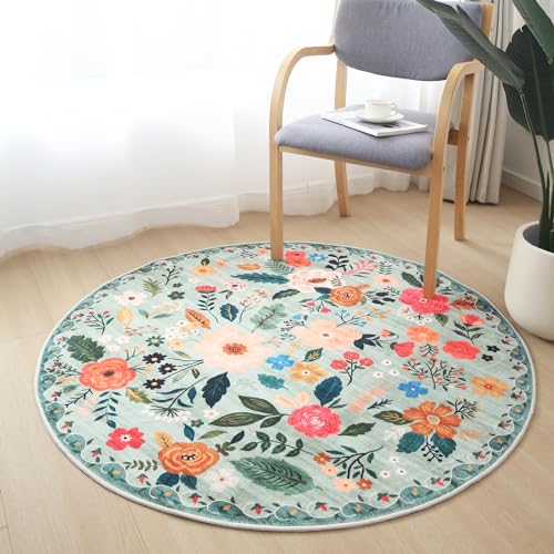Rugcomf Round Area Rug 4ft Washable, Green - color: Green, size: 4' (Round)