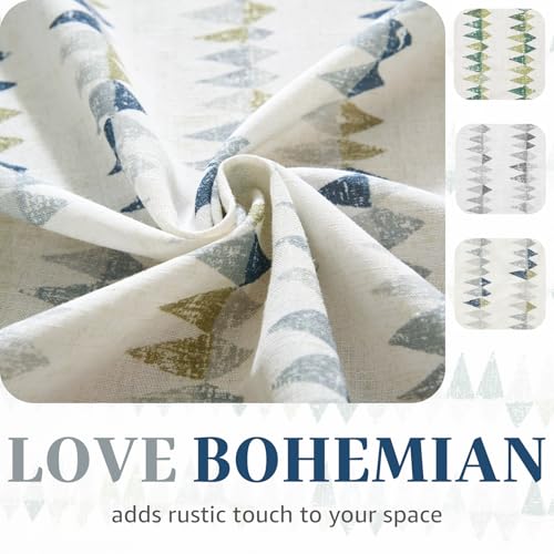 jinchan Dusty Blue Linen Kitchen Tier Curtains 24 Inch Modern Boho 2 Panels - color: Tribal | Dusty Blue on Linen, size: 26"W x 24"L (Pack of 2)