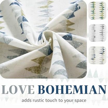 jinchan Dusty Blue Linen Kitchen Tier Curtains 24 Inch Modern Boho 2 Panels - color: Tribal | Dusty Blue on Linen, size: 26"W x 24"L (Pack of 2)