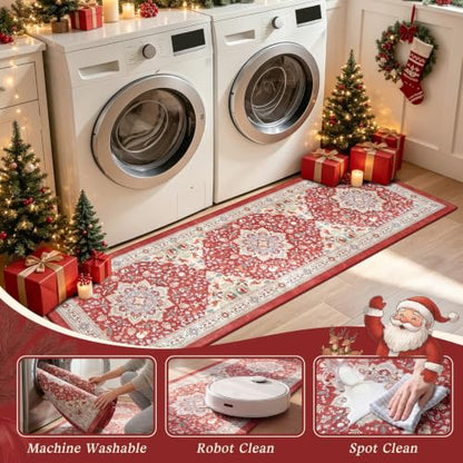 Red Christmas Kitchen Rugs Set of 3 Boho Washable Kitchen Floor Mats - color: Xmas Red, size: 20"x32"+20"x48"+20"x59"