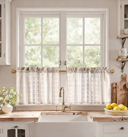 Miss Adola 18 Inch Length Kitchen Tier Curtains, Striped Farmhouse - color: Striped Farmhouse, size: 28"W x 18"L (Pack of 2)