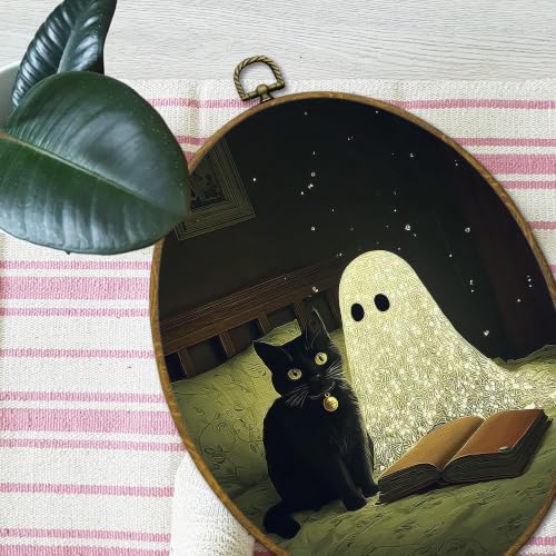 Mcehtle Halloween Black Cat Ghost Reading Wall Art Decor Framed 8.6x11.4 - color: Colour 29