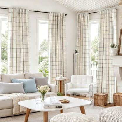 DriftAway 100% Blackout Plaid Linen Curtains 108 Inches Long 2 Panels Gray - color: Grey, size: 52"W x 108"L (Pack of 2)