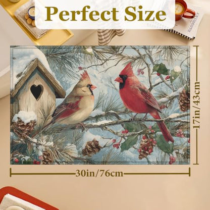 Red Cardinal Bird Bath Mat Rug, Door Mat Doormat Entrance Non-Slip Bathroom Rugs for Entryway Bathroom Kitchen 17 x 30 Inch - color: Red Cardinal Bird