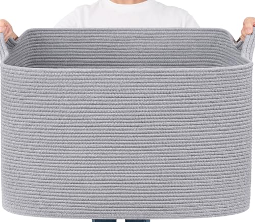 Goodpick 105L Extra Large Woven Rope Blanket Basket, Rectangle, Gray - color: Grey, size: XX-Large(25"L x 16"W x 16"H)