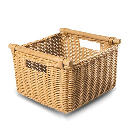 The Basket Lady Deep Pole Handle Wicker Storage Basket, M, Sandstone - color: Sandstone, size: Medium