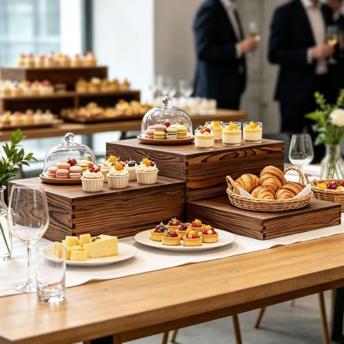 Arttown 6-Pack Buffet Risers and Stands for Food Display Wood Risers