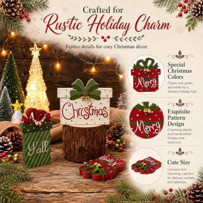3 Pcs Farmhouse Christmas Table Decoration Rustic Wooden Gift Box Sign - style: Farmhouse