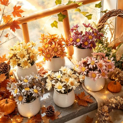 6PCS Artificial Daisy Fall Flower Arrangements with Large Ceramic Pots - color: Fall Multicolor-sunflower