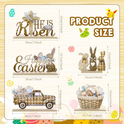 Blulu 5 Pieces Easter Table Decorations Wooden Bunny Signs Wood Easter Centerpieces for Farmhouse Rustic Home Office Tier Tray Decor Table Decoration Supplies(He is Risen)