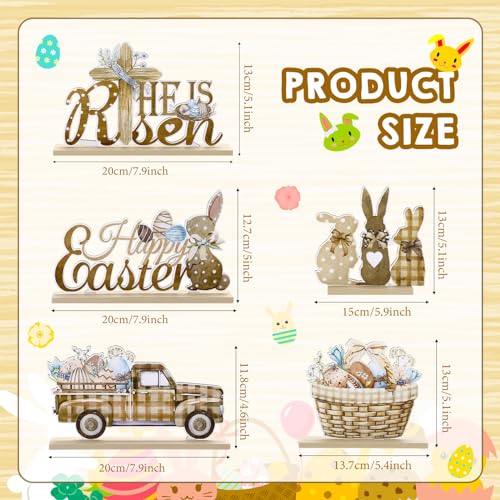 Blulu 5 Pieces Easter Table Decorations Wooden Bunny Signs Wood Easter Centerpieces for Farmhouse Rustic Home Office Tier Tray Decor Table Decoration Supplies(He is Risen)