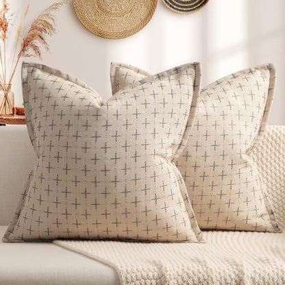 ZWJD Pillow Covers 24x24 Set of 2 Soft Polyester Textured Pillow Covers with Stylish Flange Edge Cozy Farmhouse Throw Pillows for Couch Bed Sofa Living Room - color: Beige, size: 24" x 24" (Pack of 2)