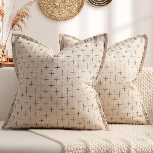 ZWJD Pillow Covers 26x26 Set of 2 Soft Polyester Textured Pillow Covers with Stylish Flange Edge Cozy Farmhouse Throw Pillows for Couch Bed Sofa Living Room - color: Beige, size: 26" x 26" (Pack of 2)