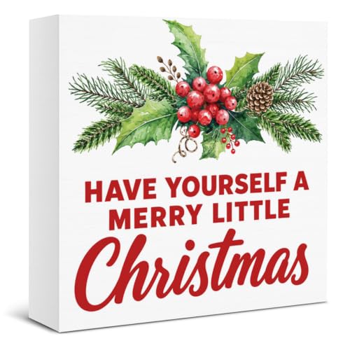 Christmas Decorations, Holiday Xmas Holly Wooden Sign Decor 5x5 Inch - color: Tub-12