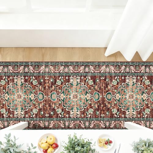 U'Artlines 3' x 18' Boho Hallway Runner Rug, Washable Carpet, Rust＆Teal - color: Rust＆teal, size: 3' x 18' (Runner)