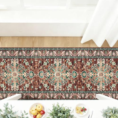 U'Artlines 3' x 20' Boho Hallway Runner Rug, Washable Carpet, Rust＆Teal - color: Rust＆teal, size: 3' x 20' (Runner)