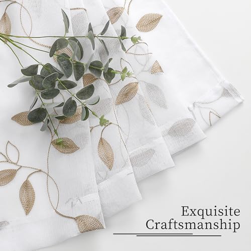 Tollpiz Taupe Leaf Sheer Tier Curtain Kitchen 30 x 36 Inches - color: Taupe, size: 30"W x 36"L (Pack of 2)