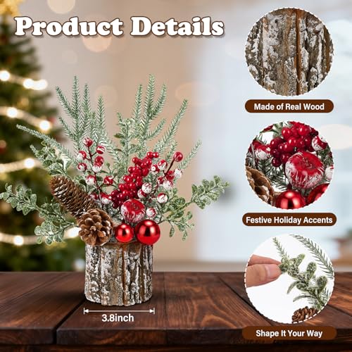 Christmas Centerpieces for Tables – Tabletop Christmas Decorations with Pine, Cones & Berries – Indoor Holiday Decors for Home, Office, Kitchen or Fireplace Mantel