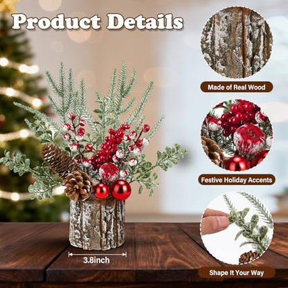 Christmas Centerpieces for Tables – Tabletop Christmas Decorations with Pine, Cones & Berries – Indoor Holiday Decors for Home, Office, Kitchen or Fireplace Mantel