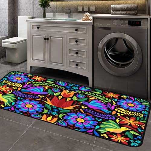 Floral Mexican Birds Kitchen Rugs Indoor Outdoor Non Slip Kitchen Floor Mats Area Rugs Runner Rug Laundry Room Rug 40x20 in - size: 1'8" x 3'4" (Runner)