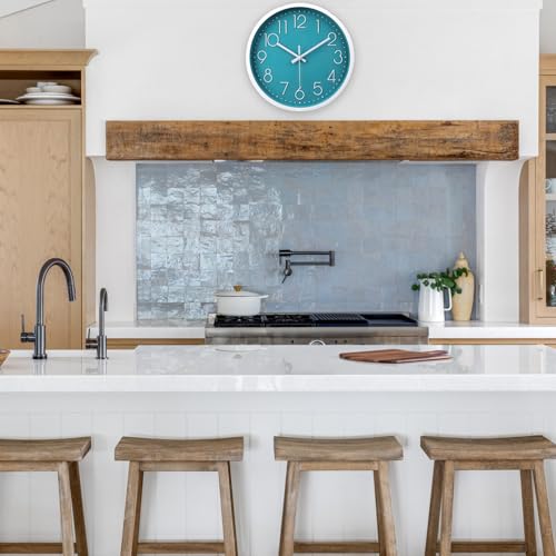 jomparis 12 Inch Silent Non-Ticking Battery Operated Round Turquoise Wall Clock Easy to Read for Pool/Home/Office/School/Kitchen/Bedroom/Living Room Teal Clocks - color: 1 Pack - Teal, size: 12 Inch