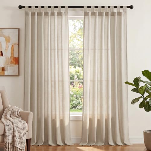 PrinceDeco Linen Semi Sheer Curtains for Living Room, 52x84 inch, Angora - color: Angora, size: 52"W x 84"L (Pack of 2)