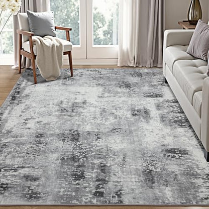 Kelarea Washable Area Rug 5x7, Non-Slip Low Pile Abstract Grey - color: Light Grey, size: 5' x 7' (Rectangular)
