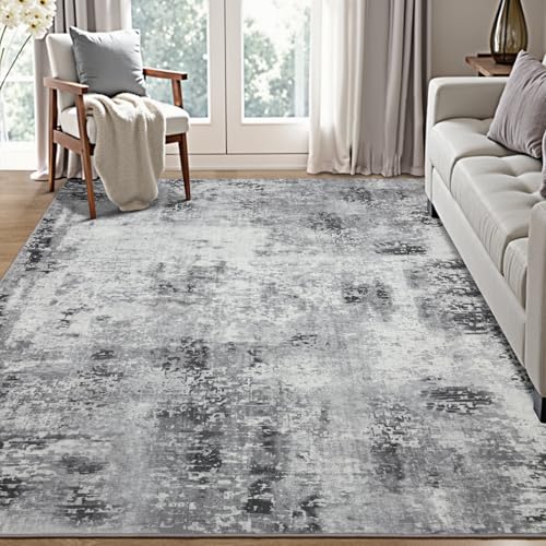 Kelarea Washable Area Rug 5x7, Non-Slip Low Pile Abstract Grey - color: Light Grey, size: 5' x 7' (Rectangular)