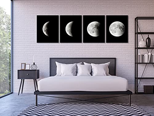 Wieco Art Moon Large Modern Giclee Canvas Prints Artwork Abstract Space Pictures Paintings on Stretched and Framed Canvas Wall Art Ready to Hang for Living Room Bedroom Home Office Decorations - size: 16x20inchx4pcs (40x50cmx4pcs)