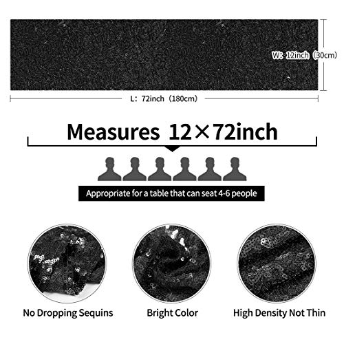 Pufogu 12 x 72 inches Black Sequin Table Runner, 2 Packs - color: Black