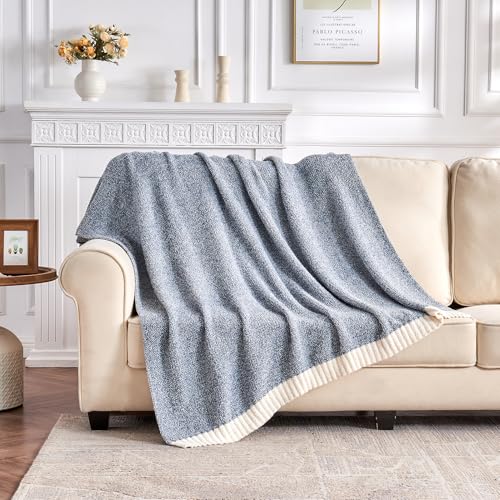 CozeCube Reversible Knitted Throw Blanket, Dusty Blue White Melange 50"x60" - color: M-dusty Blue, size: 50"x60"