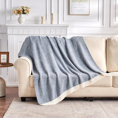 CozeCube Reversible Knitted Throw Blanket, Dusty Blue White Melange 50"x60" - color: M-dusty Blue, size: 50"x60"