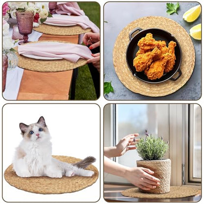 Kochorie Set of 24 Round Woven Placemats 12-Inch Natural Water Hyacinth Plant Placemats Hand-Woven Boho Rattan Placemat Wicker Weave Table Mats for Home Dinner Plates Holiday Supplies - size: 12 Inch